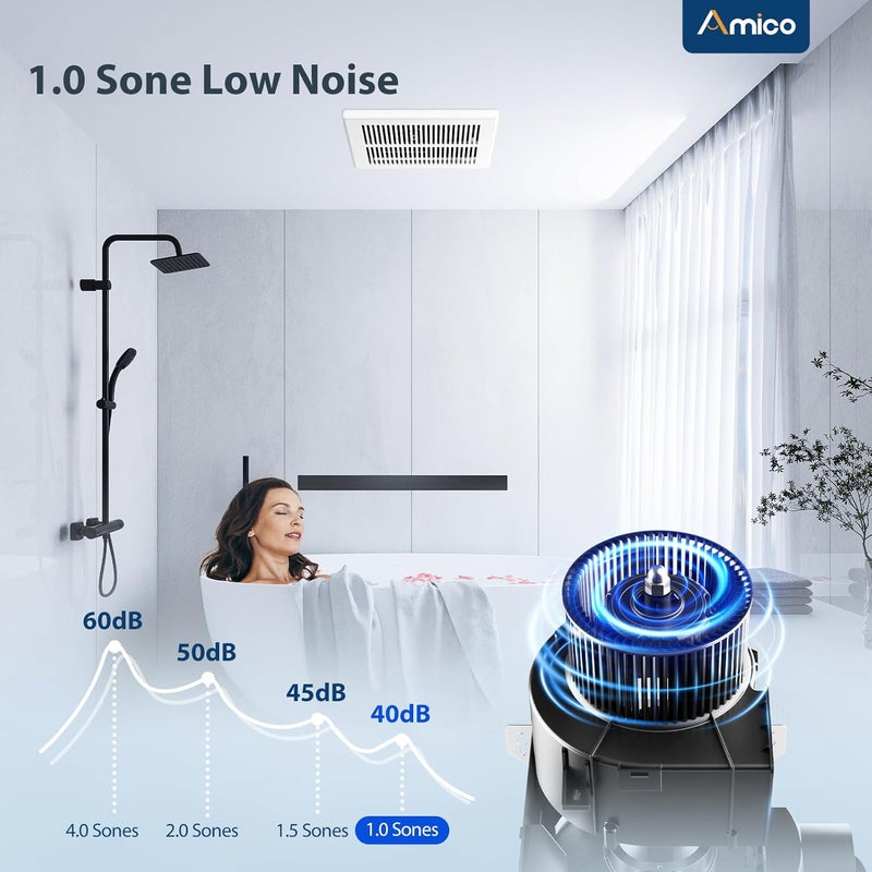 Amico مروحة شفط الحمام 2 حزمة، 80 CFM، 1.0 سون، ضوضاء منخفضة، سهلة التركيب، مروحات تهوية مثبتة على السقف، لا حاجة للوصول إلى العلية - معتمدة من UL - Image 3